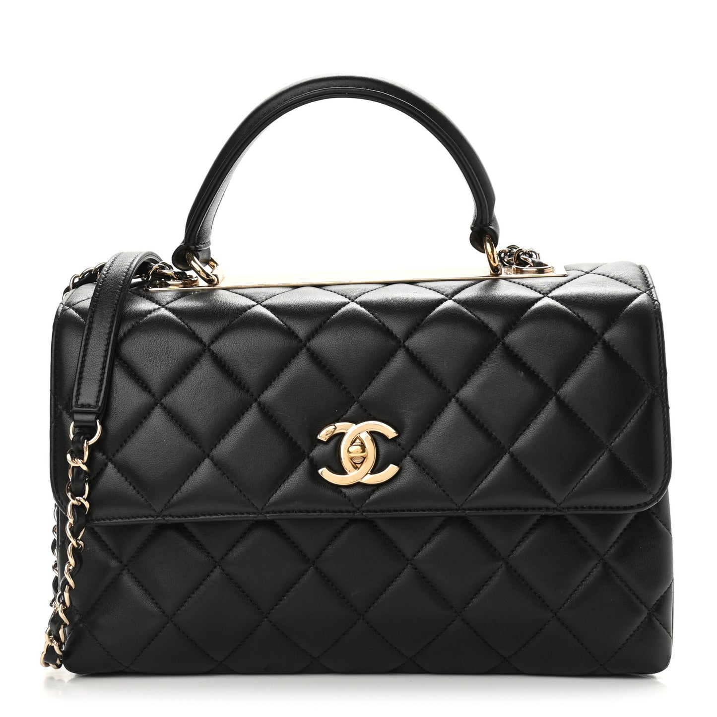 Lambskin Quilted Medium Trendy CC Flap Dual Handle Bag Black