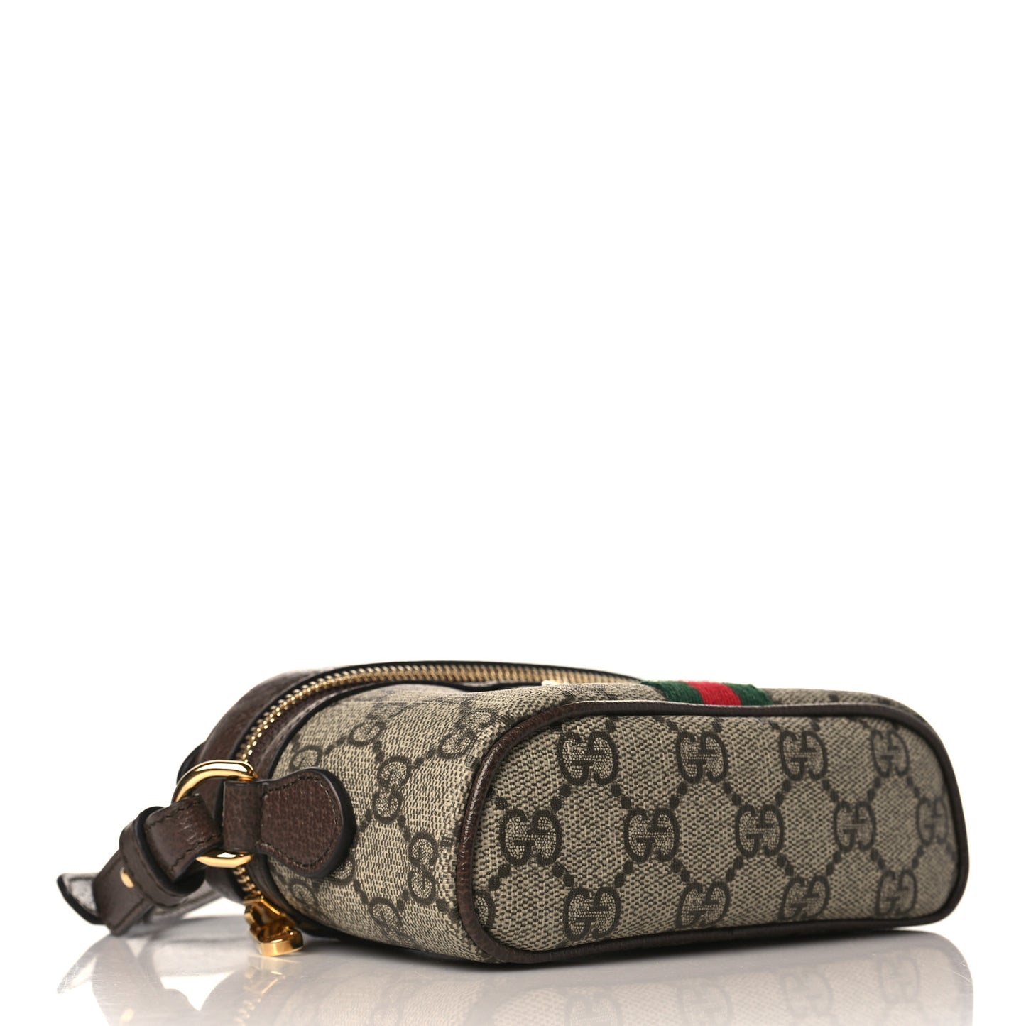 GG Supreme Monogram Textured Calfskin Web Mini Ophidia Top Handle Bag Beige Ebony New Acero