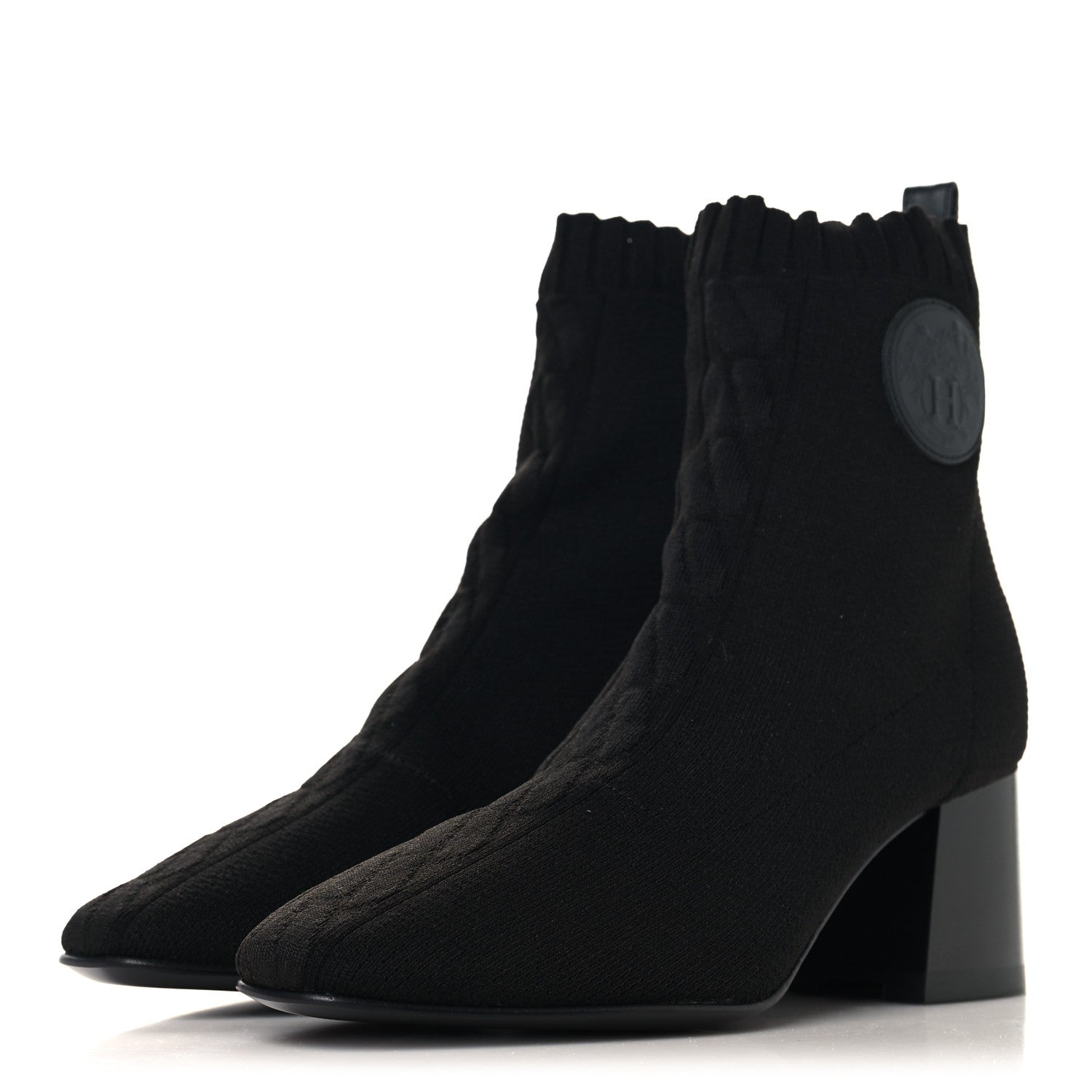 Hermes Knit Calfskin Jenna 60 Ankle Boots 36 Black 3 of 7