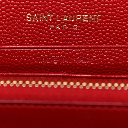Saint Laurent Grain De Poudre Matelasse Chevron Monogram Chain Wallet Red 6 of 12