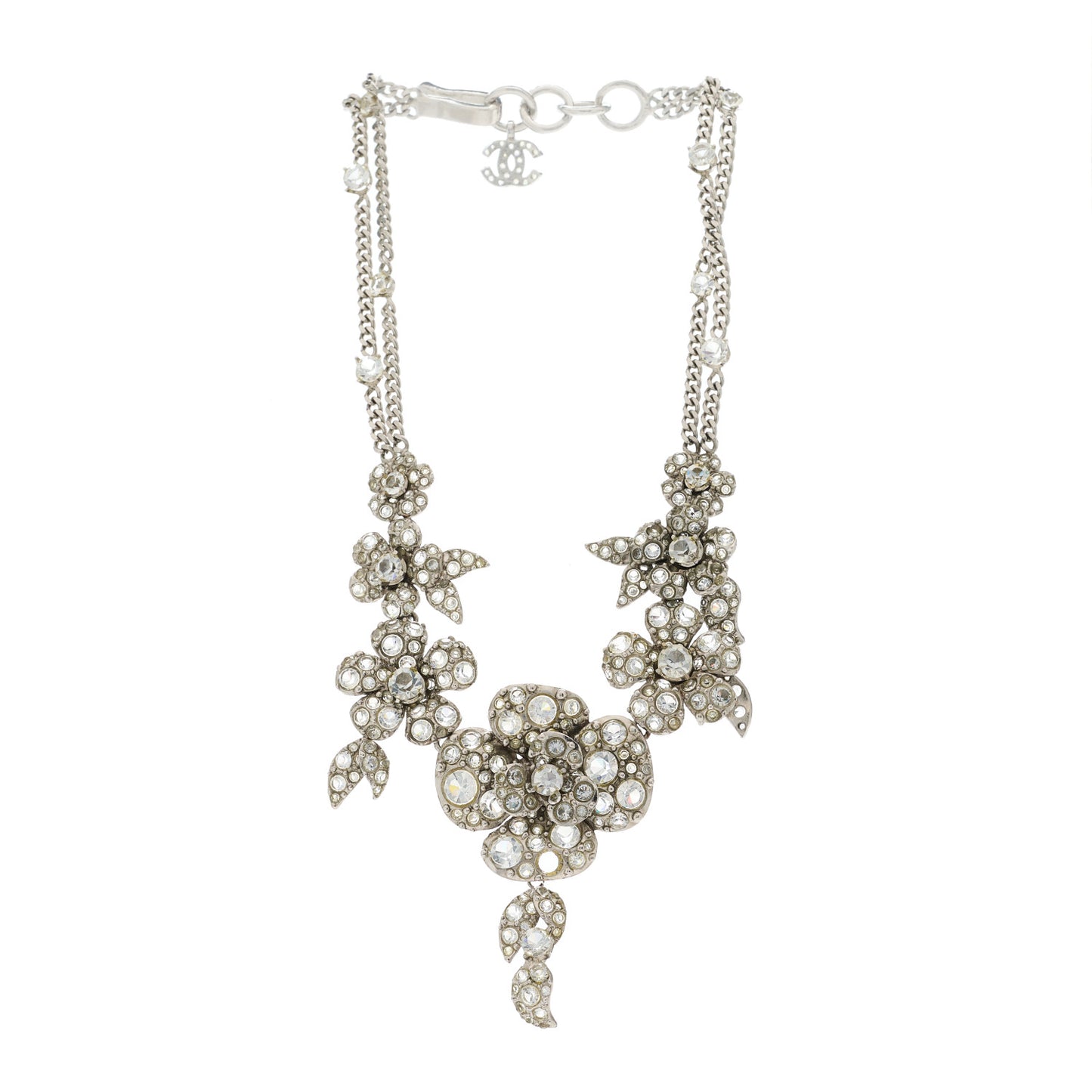 Crystal CC Flower Cluster Necklace Silver