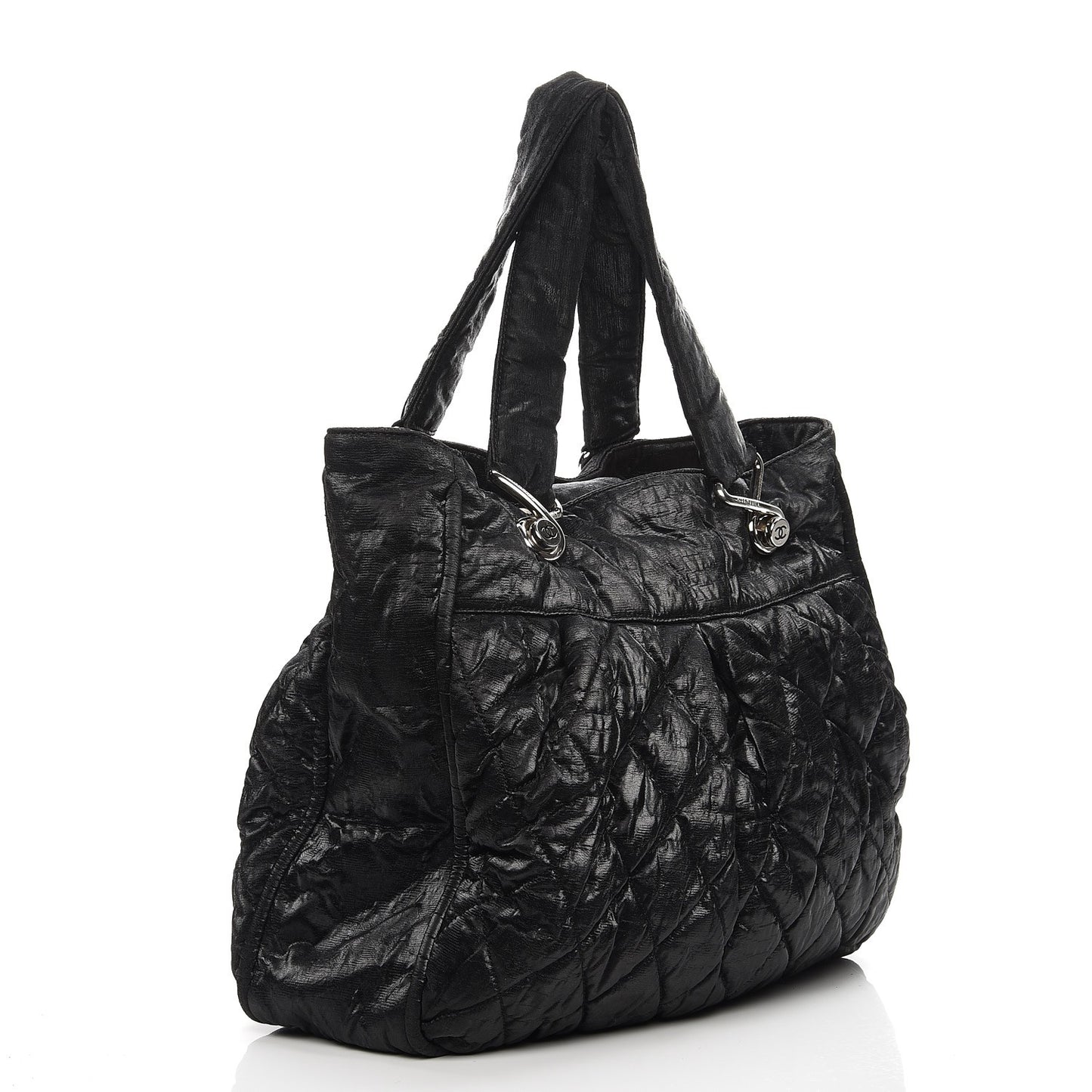Crinkled Coated Canvas Le Marais Large Tote Black