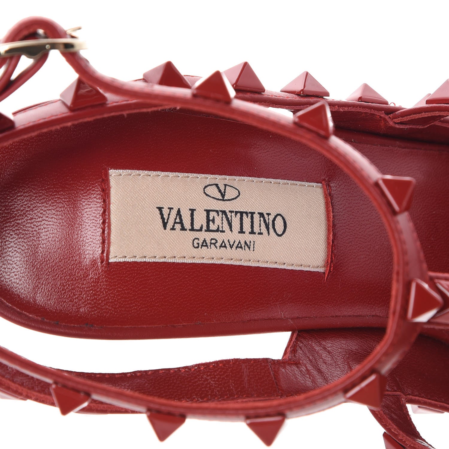 Valentino Garavani Calfskin Lacquered Monochrome Rockstud Ankle Strap 100mm Pumps 38 Rosso Valentino 7 of 9