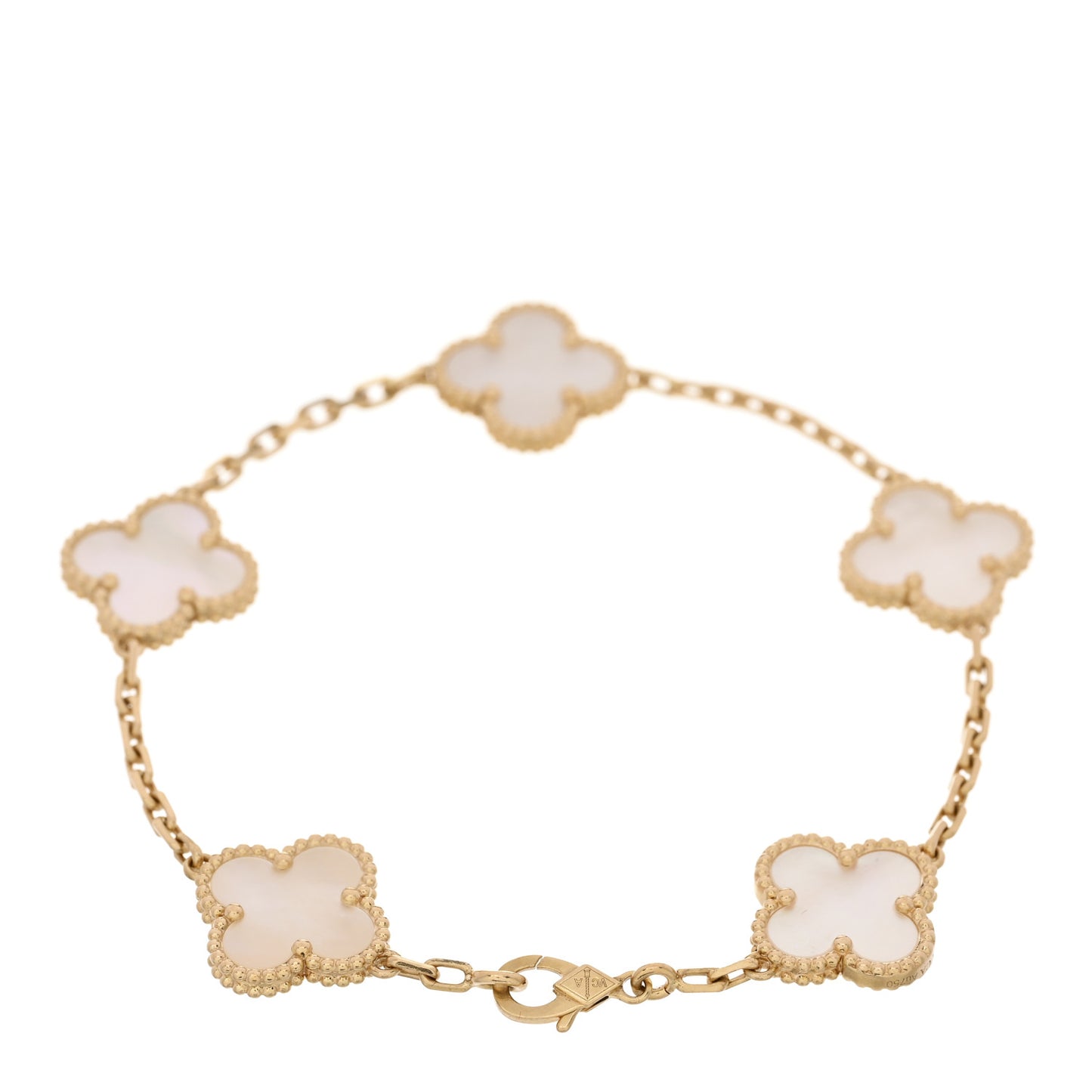 18K Yellow Gold Mother of Pearl 5 Motifs Vintage Alhambra Bracelet