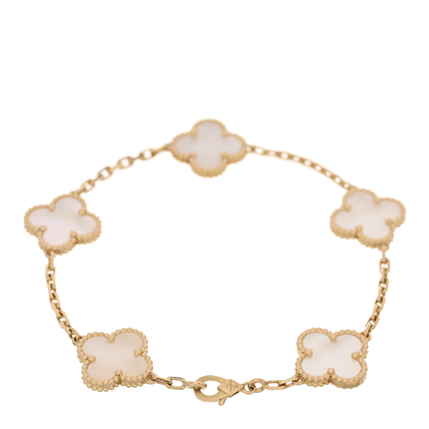 Van Cleef & Arpels 18K Yellow Gold Mother of Pearl 5 Motifs Vintage Alhambra Bracelet 2 of 4