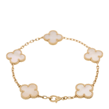 Van Cleef & Arpels 18K Yellow Gold Mother of Pearl 5 Motifs Vintage Alhambra Bracelet 2 of 4