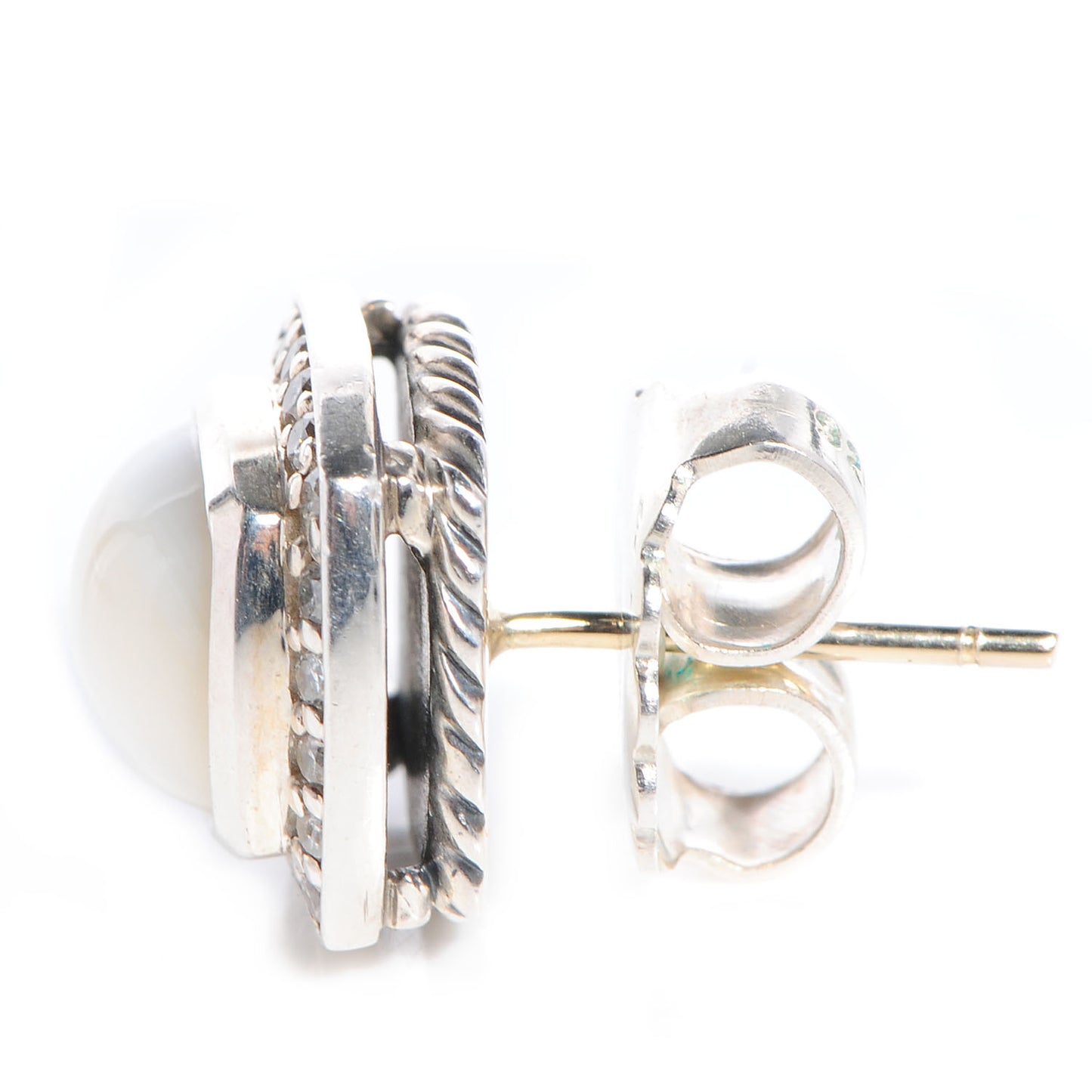 Sterling Silver Diamond Mother of Pearl 7mm Petite Albion Earrings