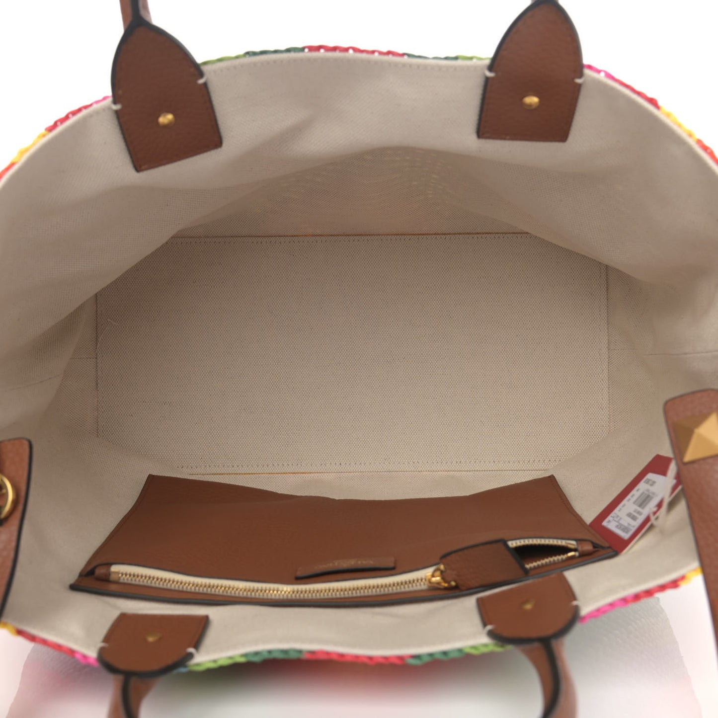 Raffia Calfskin Rockstud Summer Tote Multicolor