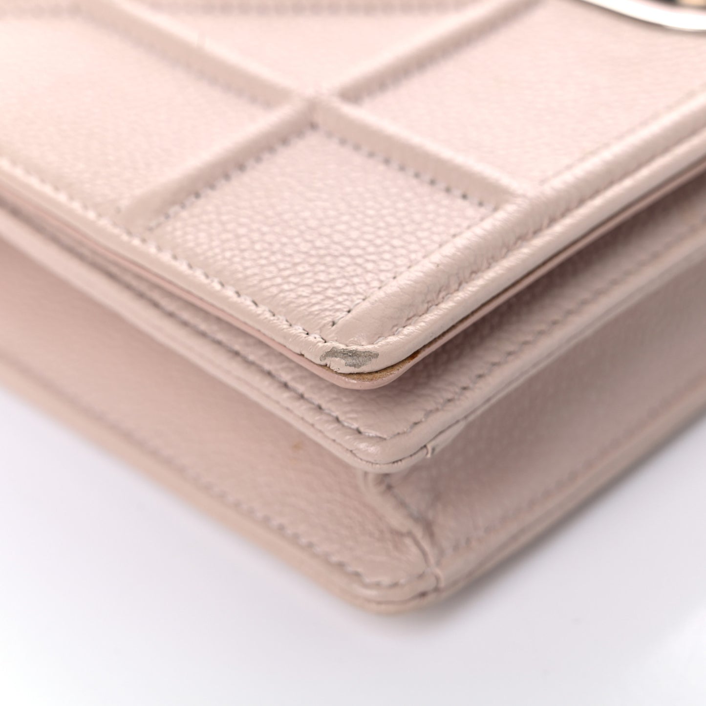 Grained Calfskin Diorama Wallet on Chain Pouch Rose Poudre