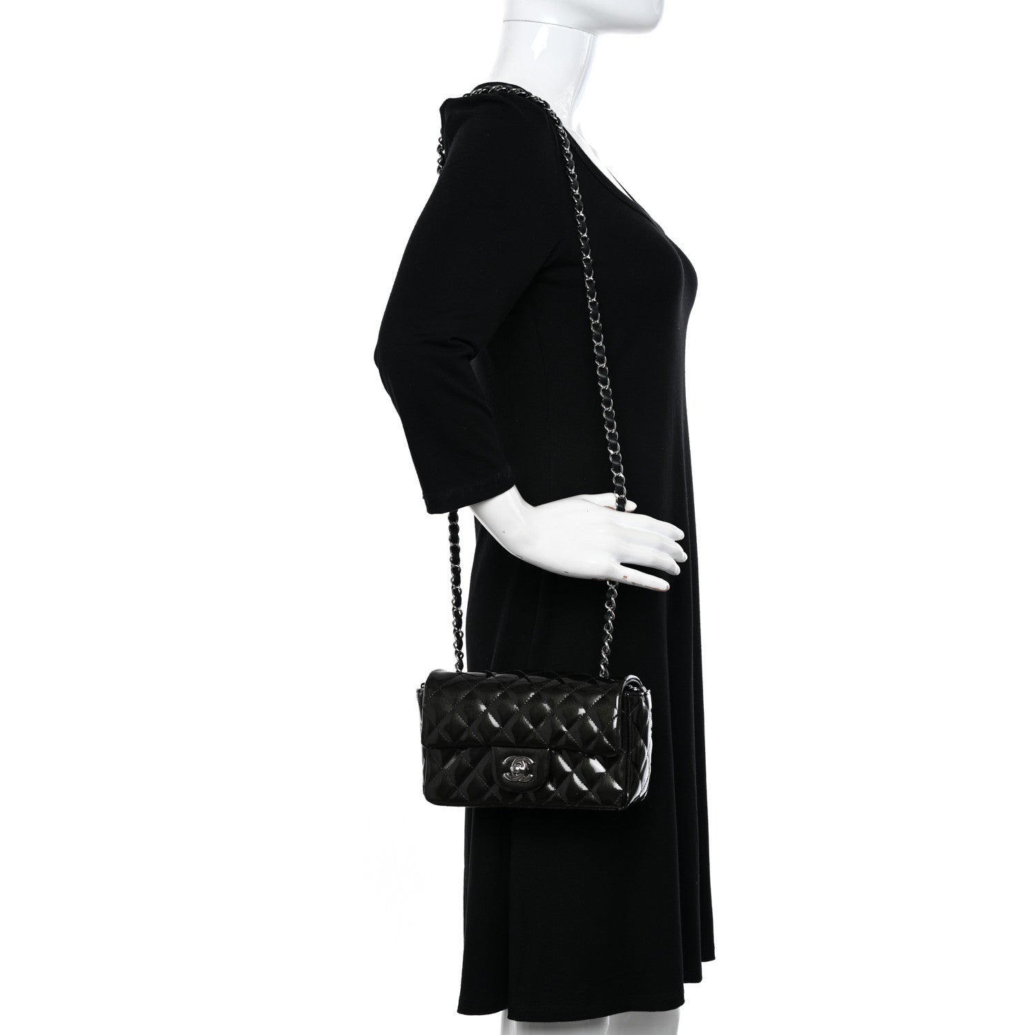Chanel Striated Patent Quilted Mini Rectangular Flap Black 2 of 10