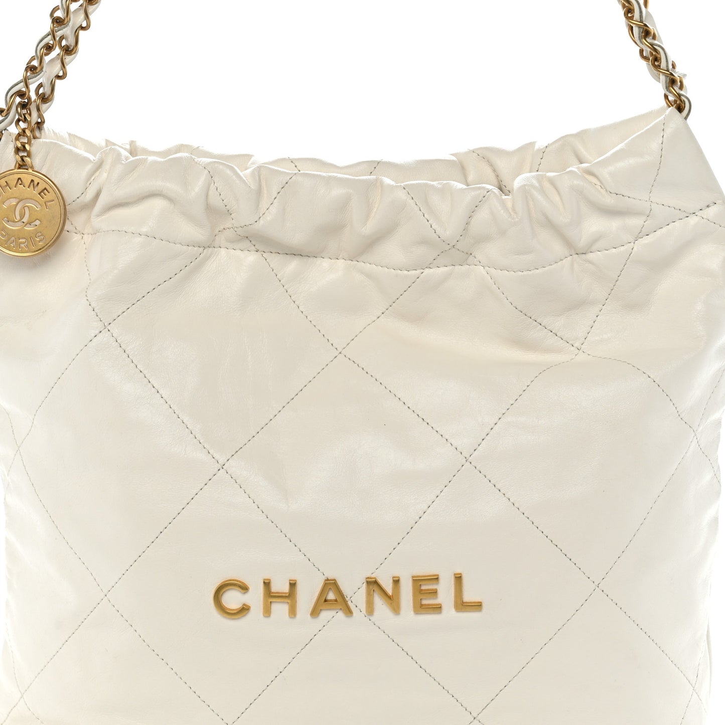 Shiny Calfskin Quilted Small Chanel 22 White