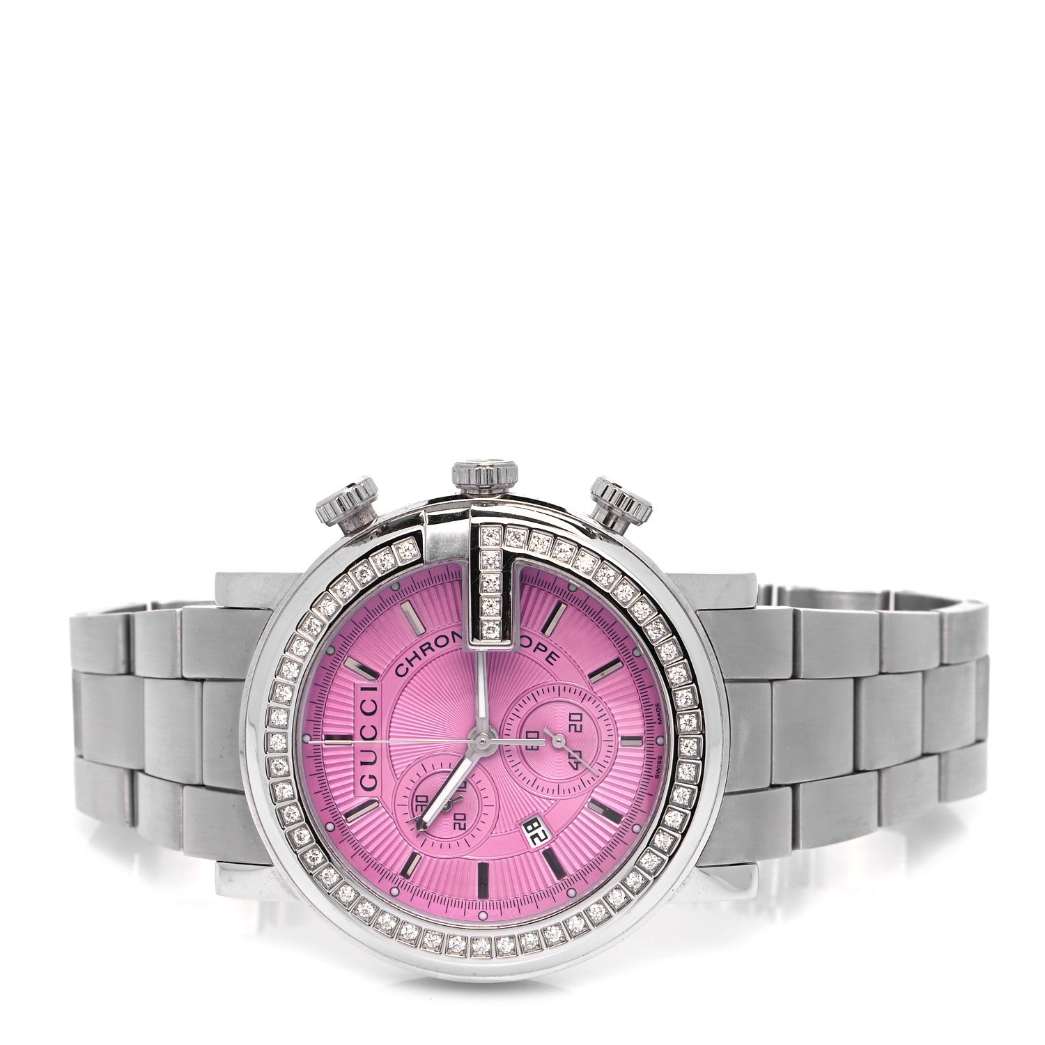 Gucci Stainless Steel Diamond Bezel 44mm G-Chrono Quartz Watch Pink 2 of 5