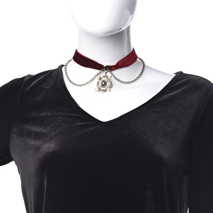 Chanel Velvet Gripoix Crystal CC Choker Necklace Red Gold 2 of 4