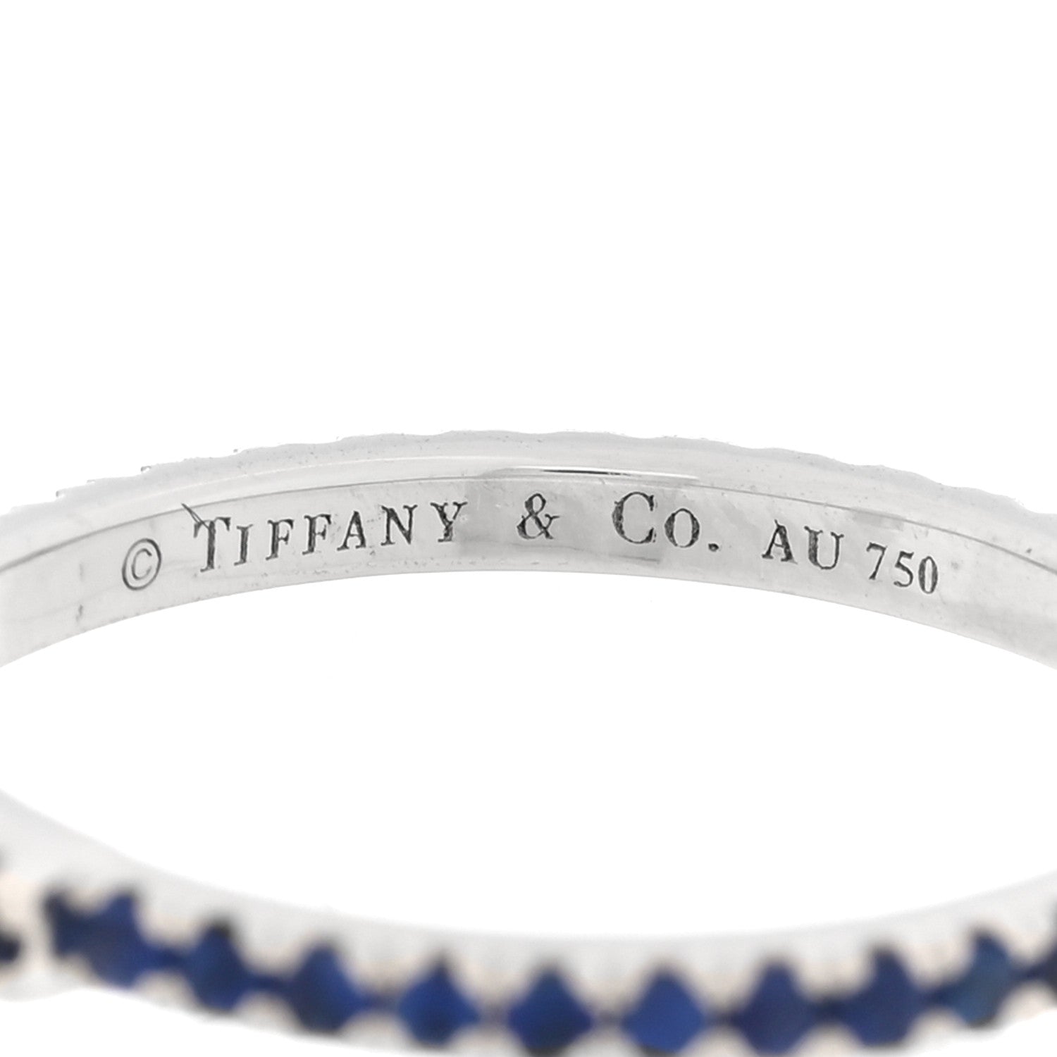 Tiffany 18K White Gold Blue Sapphire T Wire Pave Ring 52 6 4 of 5