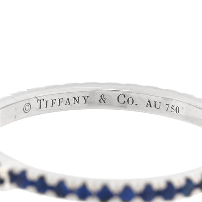 Tiffany 18K White Gold Blue Sapphire T Wire Pave Ring 52 6 4 of 5