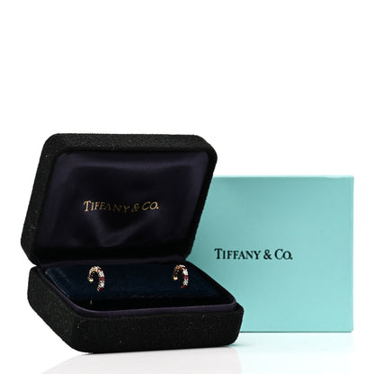 Tiffany 18K Yellow Gold Diamond Ruby Hoop Earrings 5 of 5