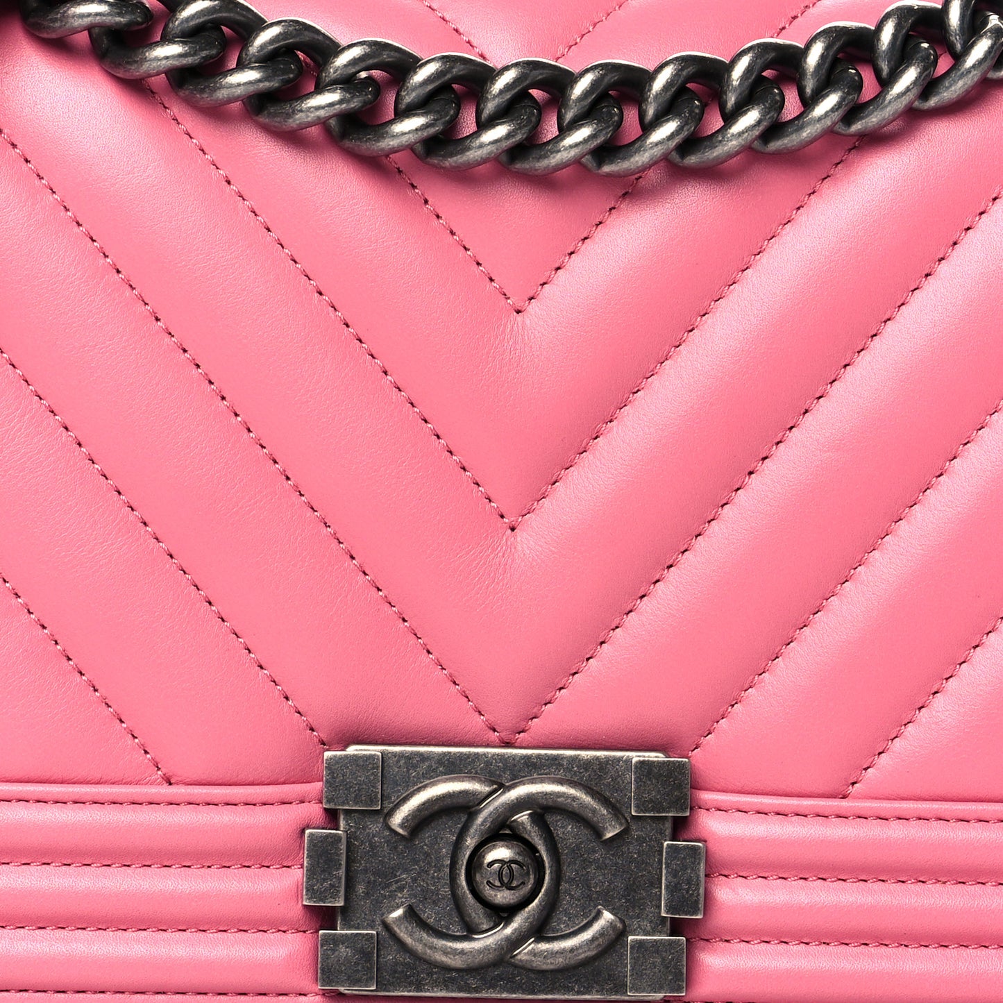 Calfskin Chevron Quilted Medium Boy Flap Pink