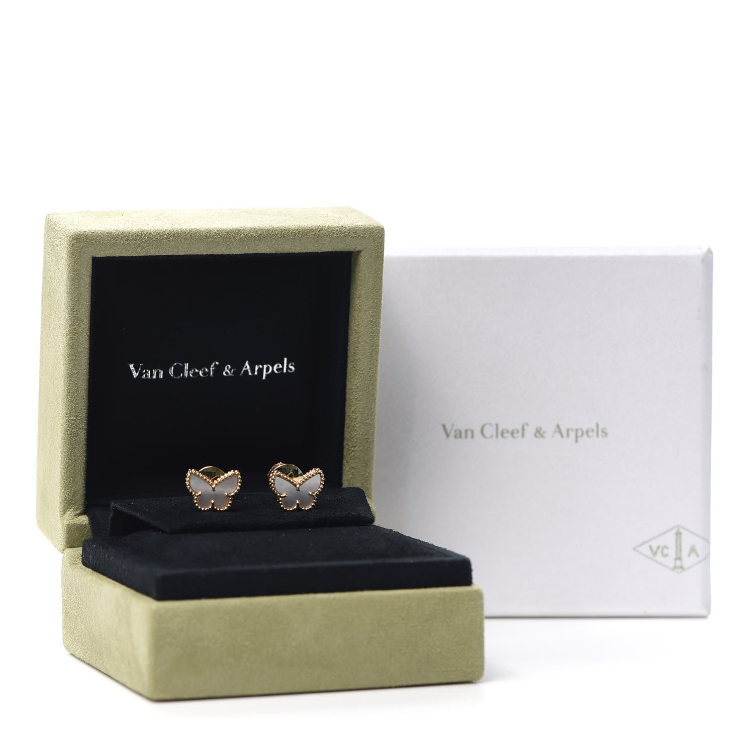Van Cleef & Arpels 18K Yellow Gold Mother of Pearl Sweet Alhambra Butterfly Earrings 7 of 7
