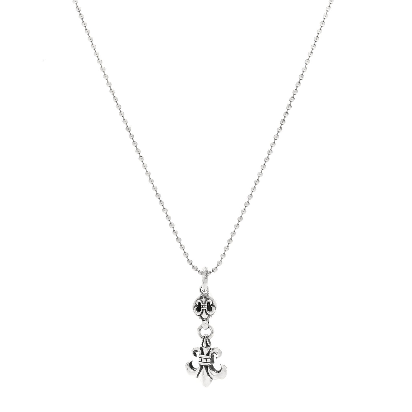 Sterling Silver Ball BS Fleur de Lis Pendant Necklace