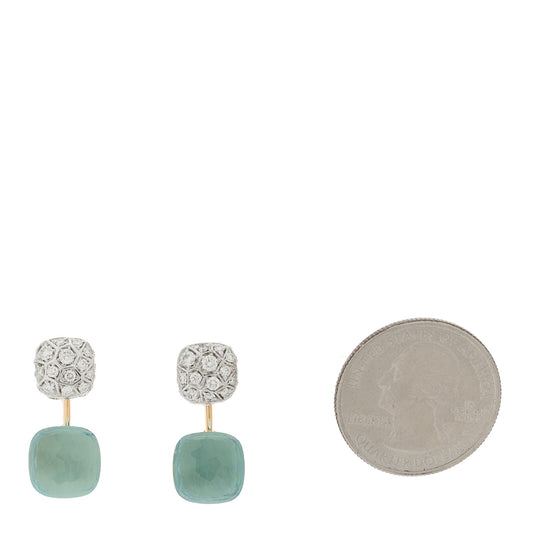 18K Rose White Gold Diamond Blue Topaz Nudo Earrings
