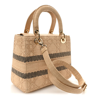 Christian Dior Raffia Woven Cannage Embroidered Medium Lady D-Lite Natural Black 3 of 10