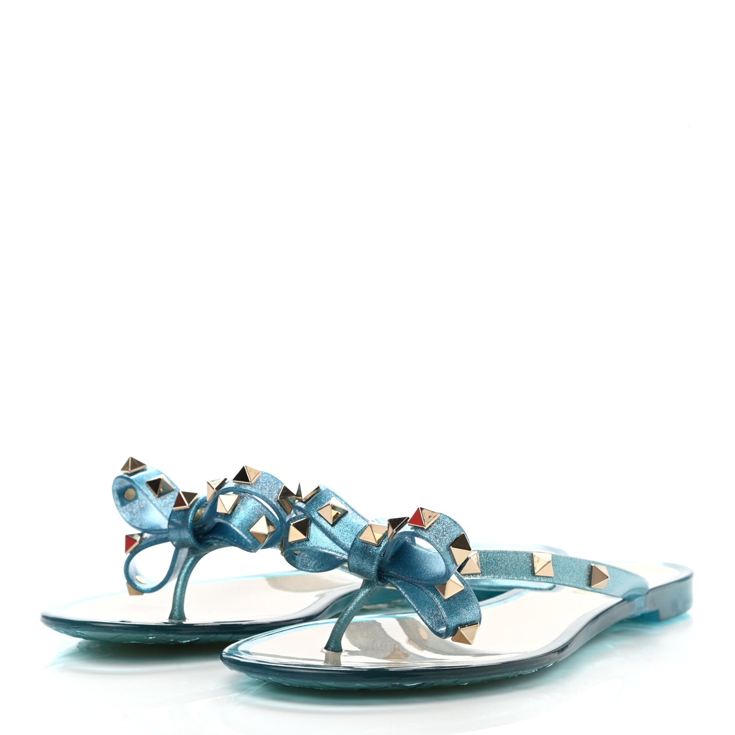 Valentino Garavani PVC Jelly Glitter Rockstud Bow Thong Sandals 37 Cerulean 3 of 8