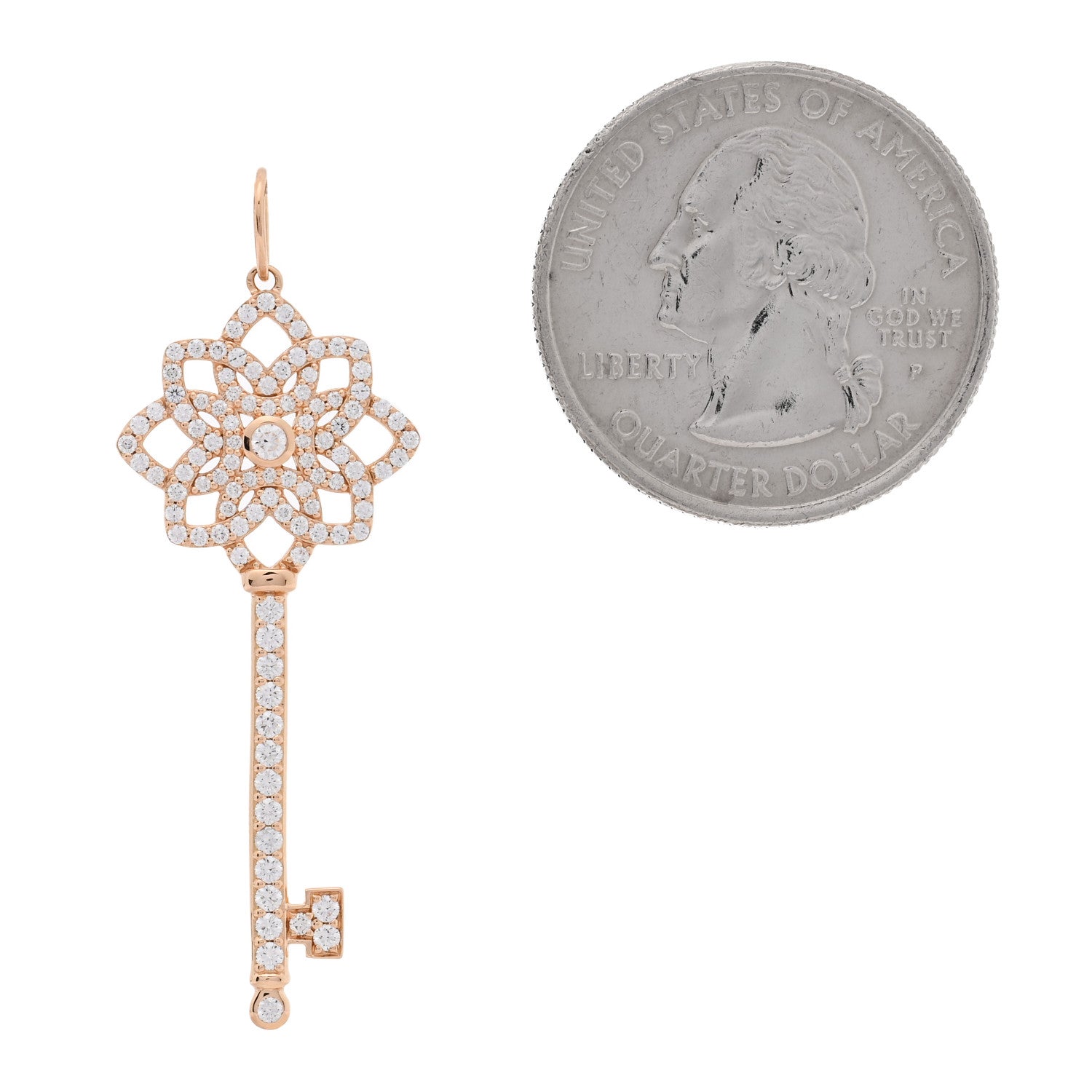 Tiffany 18K Rose Gold Diamond Medium Woven Key Pendant 2 of 4