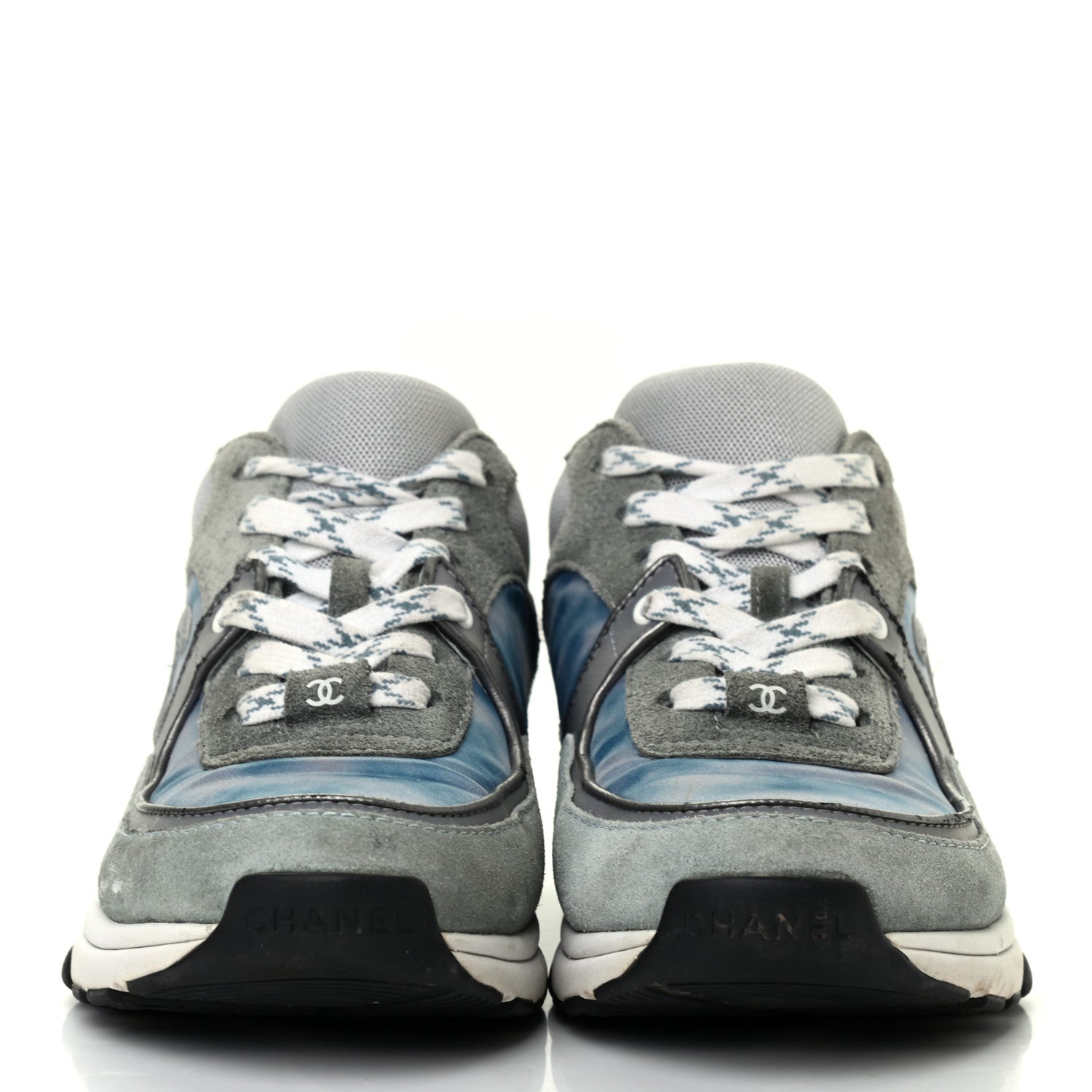 Chanel Nylon Lambskin Suede Calfskin CC Sneakers 36 Blue Grey White 2 of 8