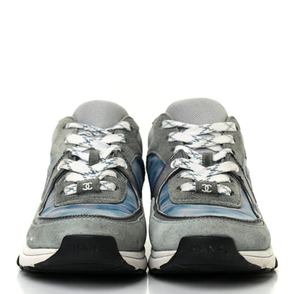 Chanel Nylon Lambskin Suede Calfskin CC Sneakers 36 Blue Grey White 2 of 8