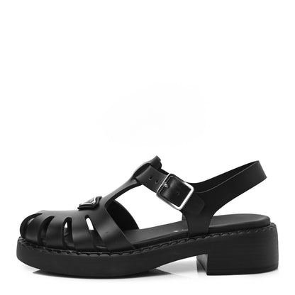 Prada Foam Rubber Metal Triangle Logo 50mm Cage Sandals 39 Black 1 of 9