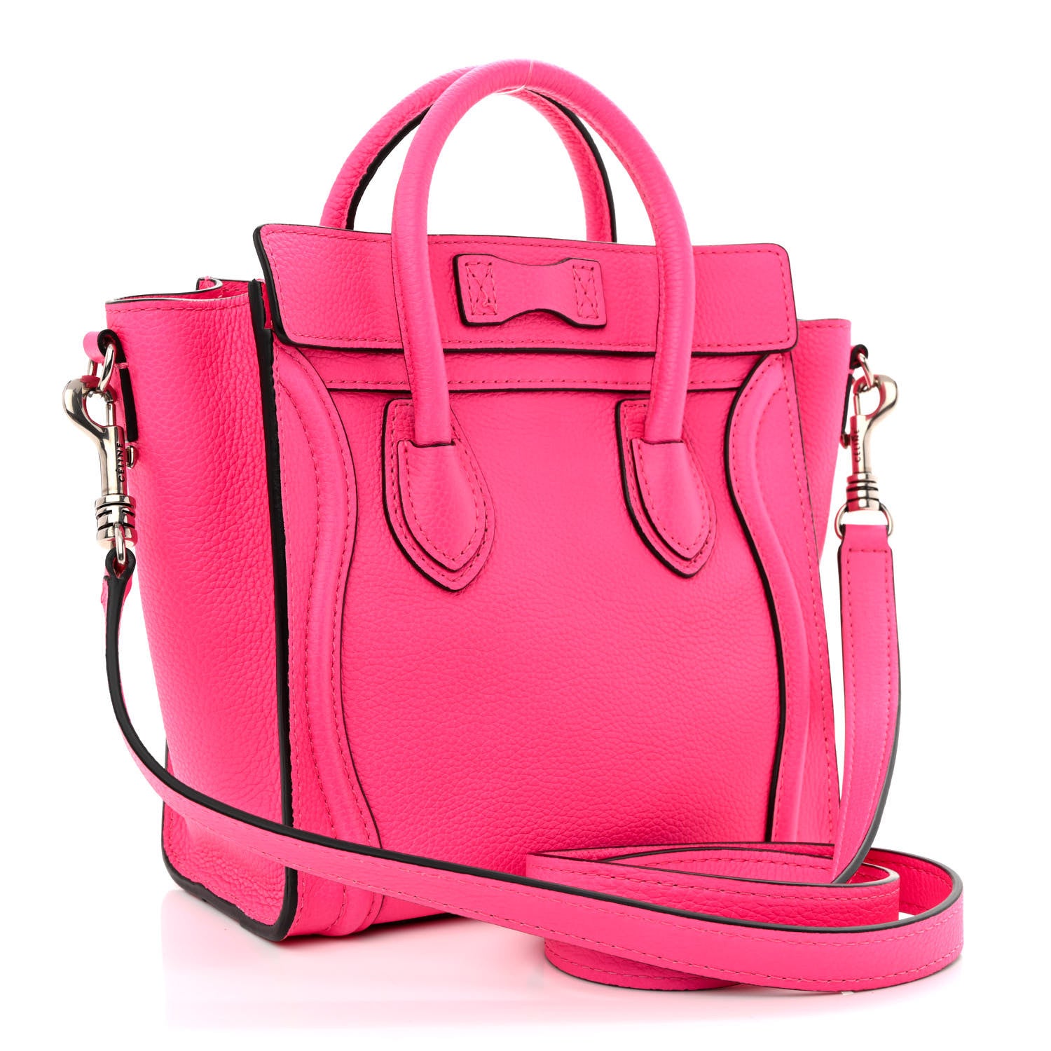 Celine Drummed Calfskin Nano Luggage Fuchsia 3 of 10