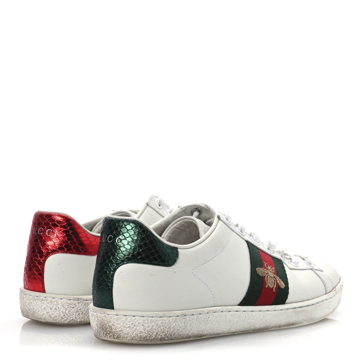 Calfskin Ayers Bee Embroidered Womens Ace Sneakers 37 White Green