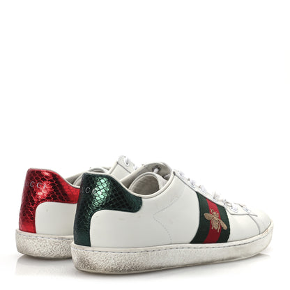 Gucci Calfskin Ayers Bee Embroidered Womens Ace Sneakers 37 White Green 5 of 17