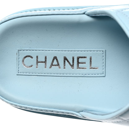 Chanel Laminated Lambskin Quilted Velcro Dad Chain CC Slide Sandals 39.5 Light Blue 6 of 10
