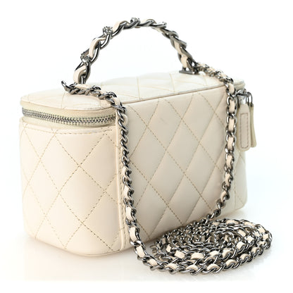 Chanel Lambskin Quilted Crystal Links Top Handle Vanity Case With Chain White 3 of 12