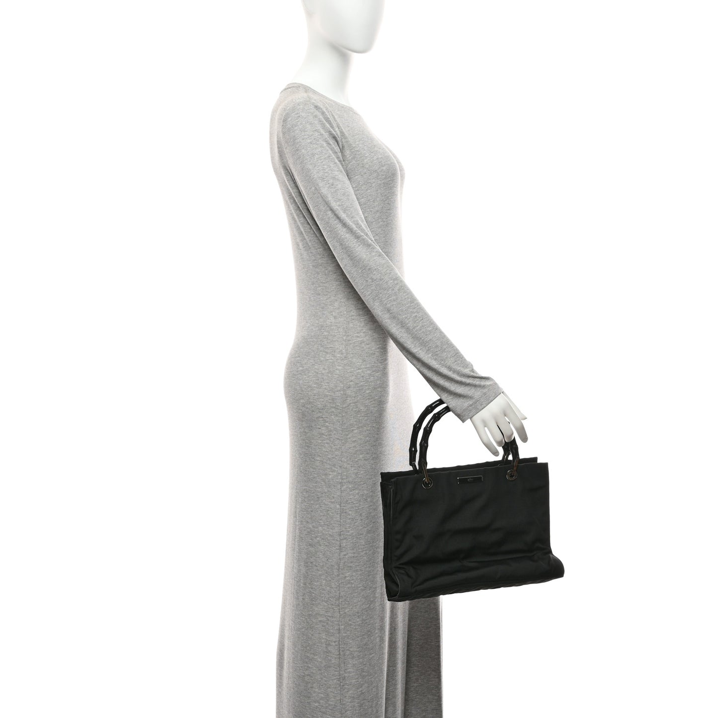 Nylon Bamboo Handle Bag Black