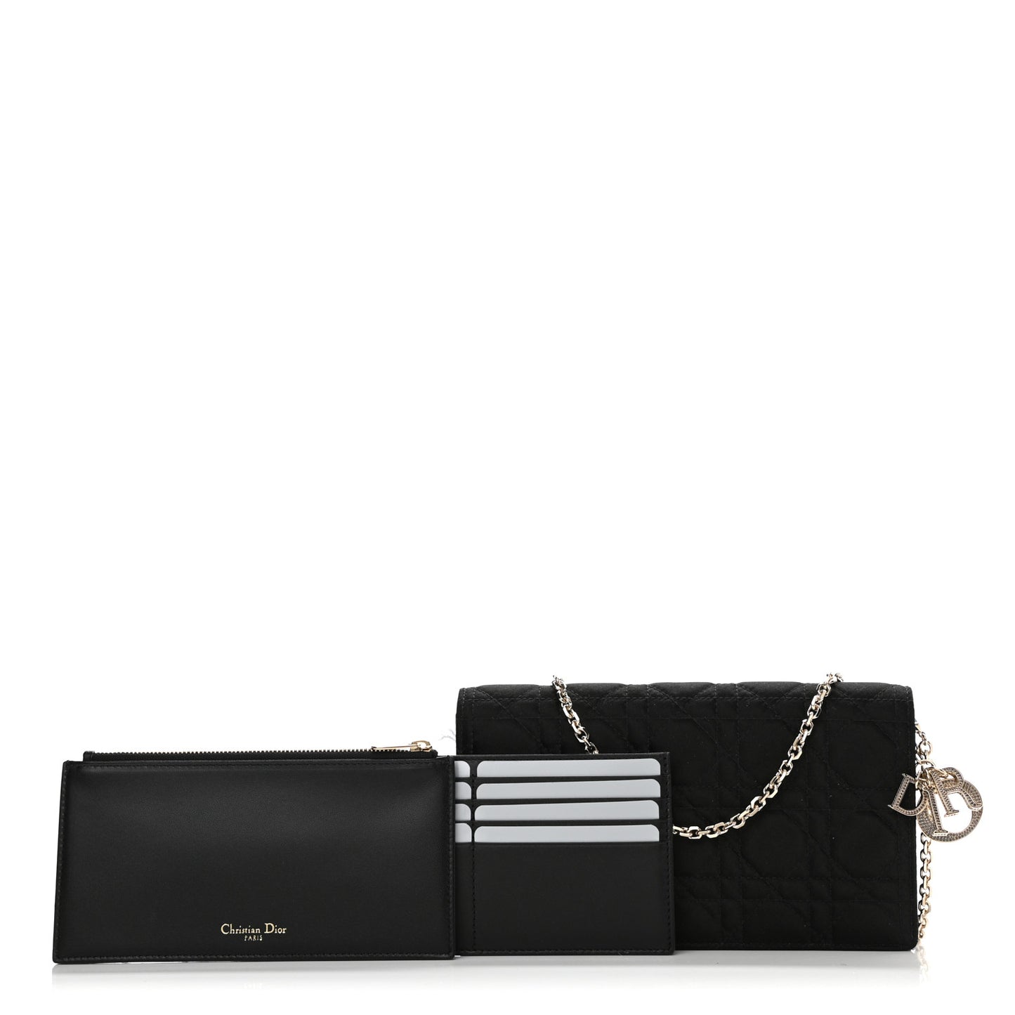 Satin Cannage Lady Dior Convertible Clutch Black