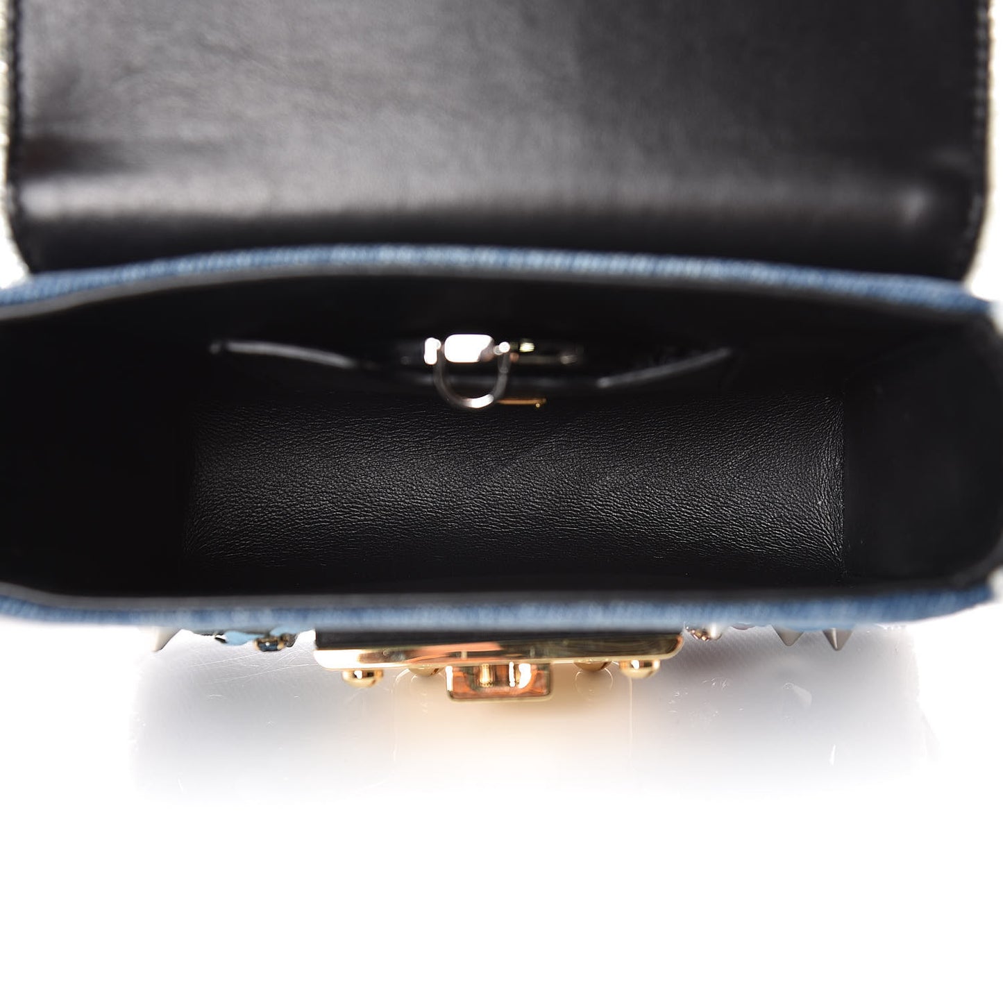 Crystal Embellished Denim Mini Lucia Satchel Blue