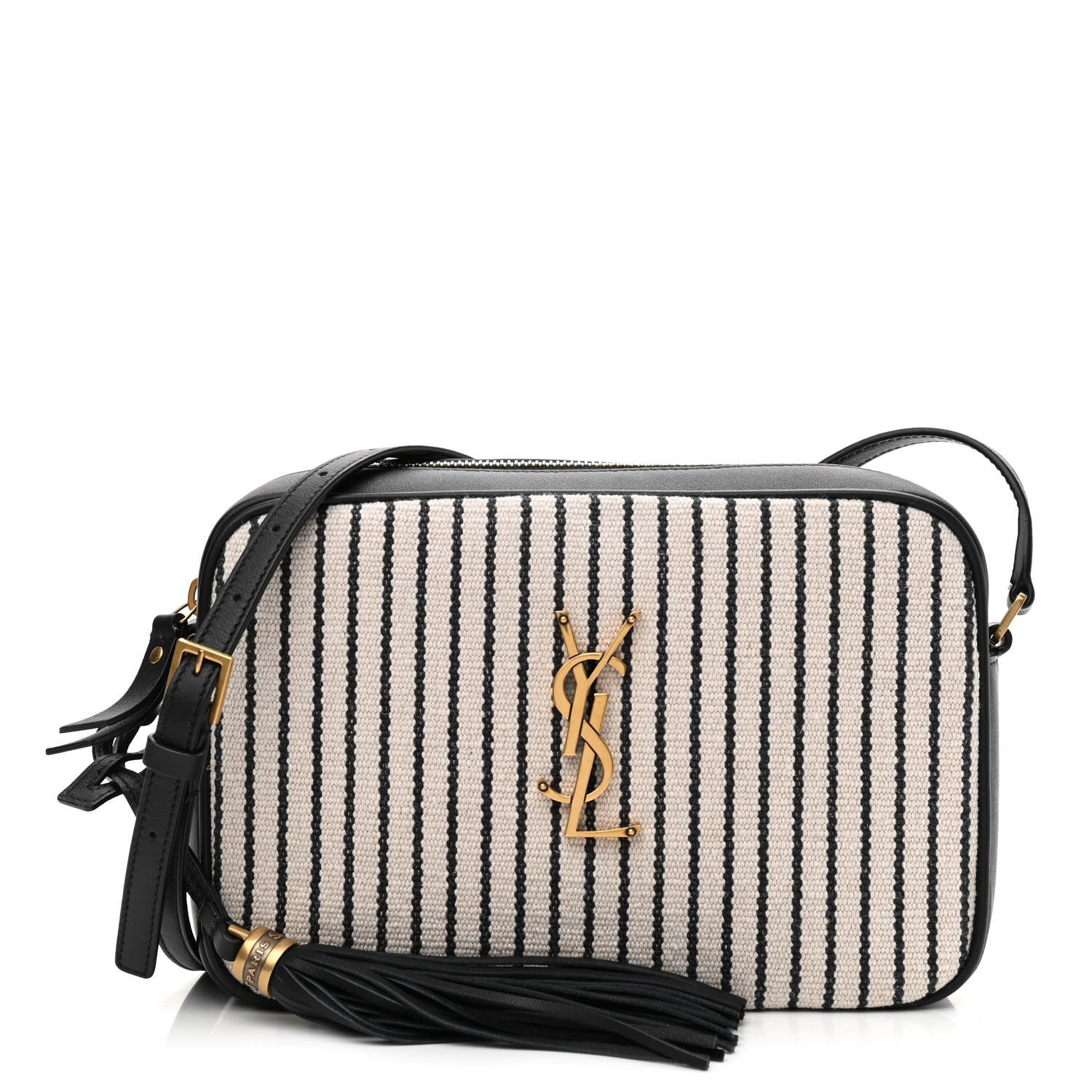 Saint Laurent Canvas Calfskin Monogram Lou Camera Bag Black Grey Cream 1 of 10