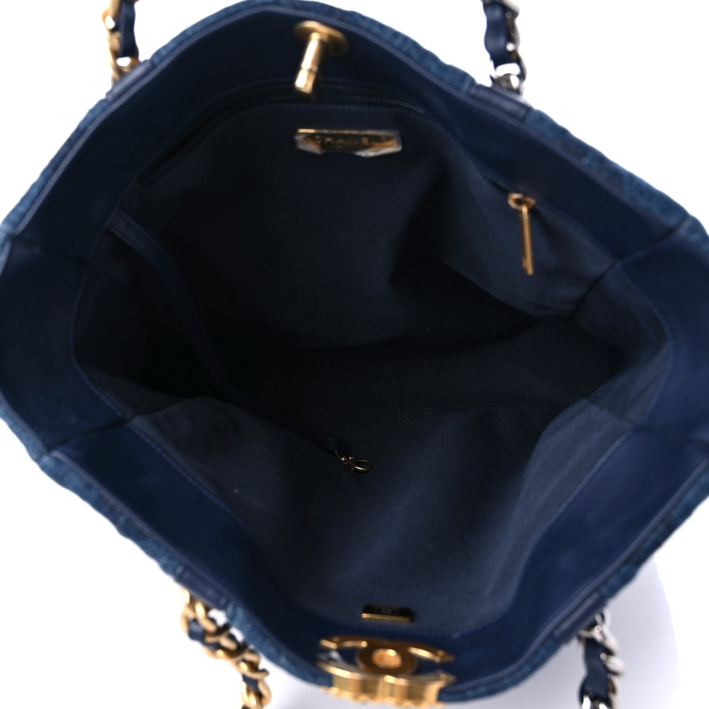 Denim Quilted Chanel 19 North South Shopping Bag Blue