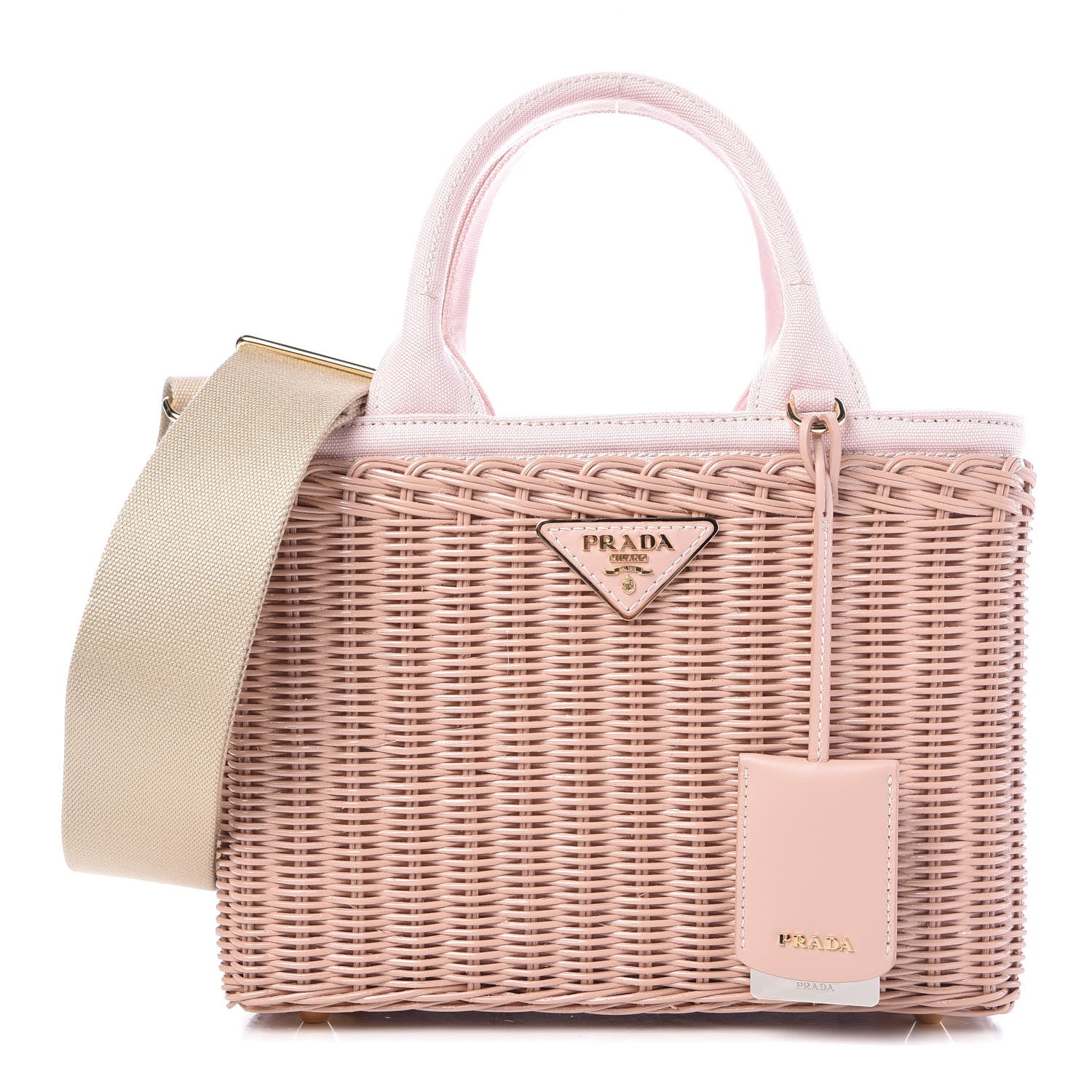 Prada Wicker Canvas Shoulder Bag Pink 1 of 9