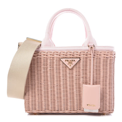 Prada Wicker Canvas Shoulder Bag Pink 1 of 9