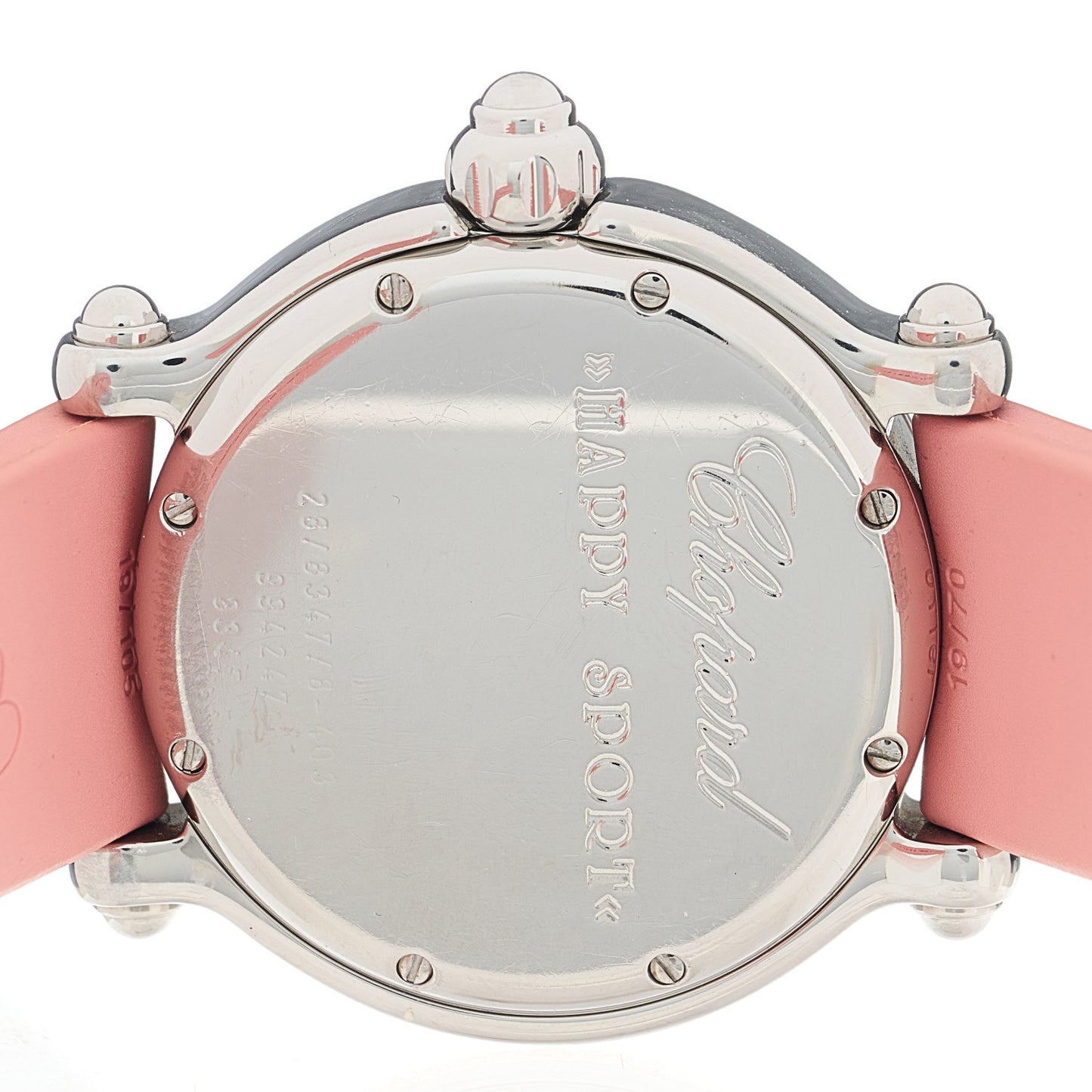 Stainless Steel Rubber Diamond Pink Sapphire Pink Mother of Pearl 38mm Happy Sport Fish Quartz Watch