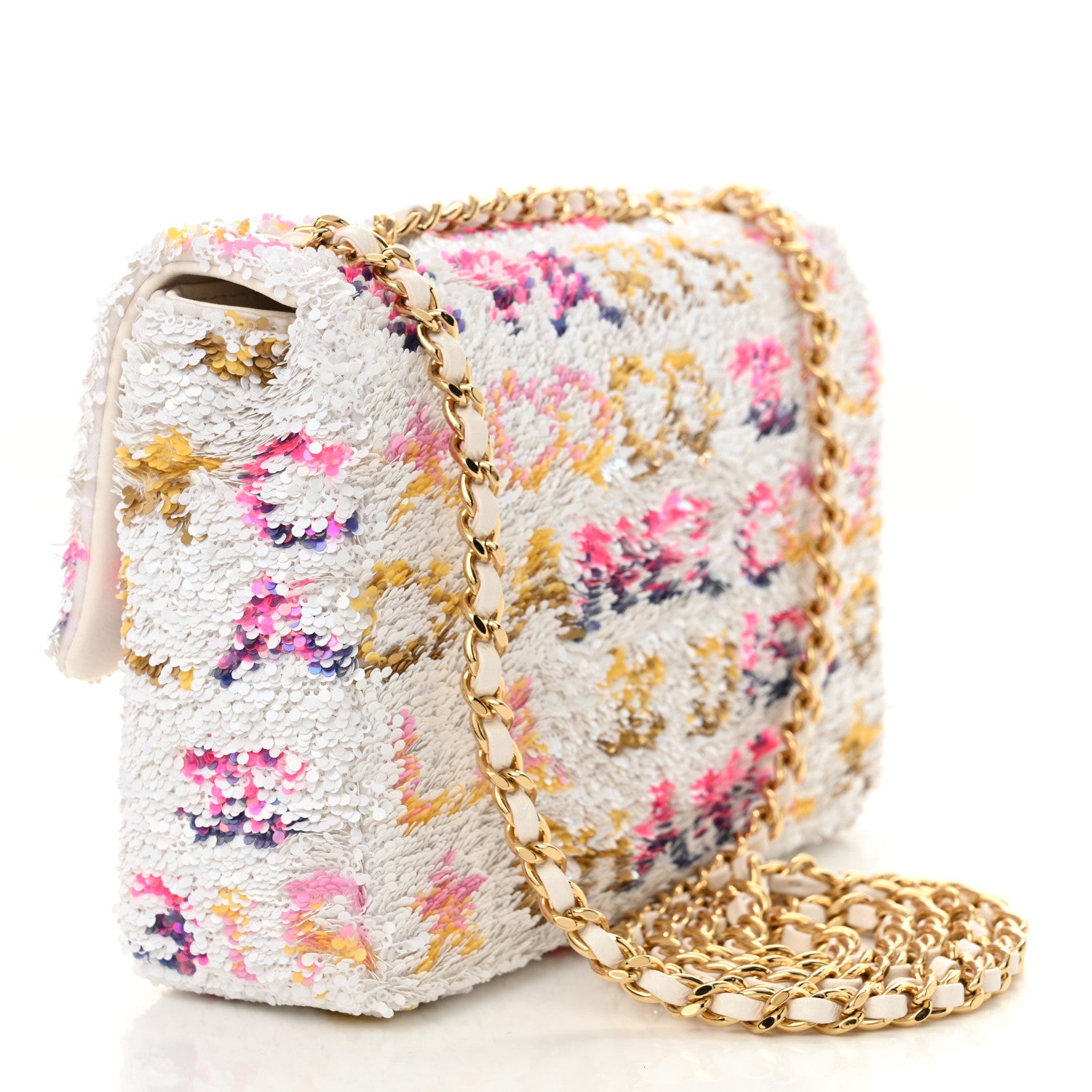 Chanel Sequin Logo Mini Rectangular Flap White Multicolor 3 of 11