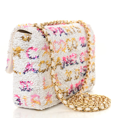 Chanel Sequin Logo Mini Rectangular Flap White Multicolor 3 of 11