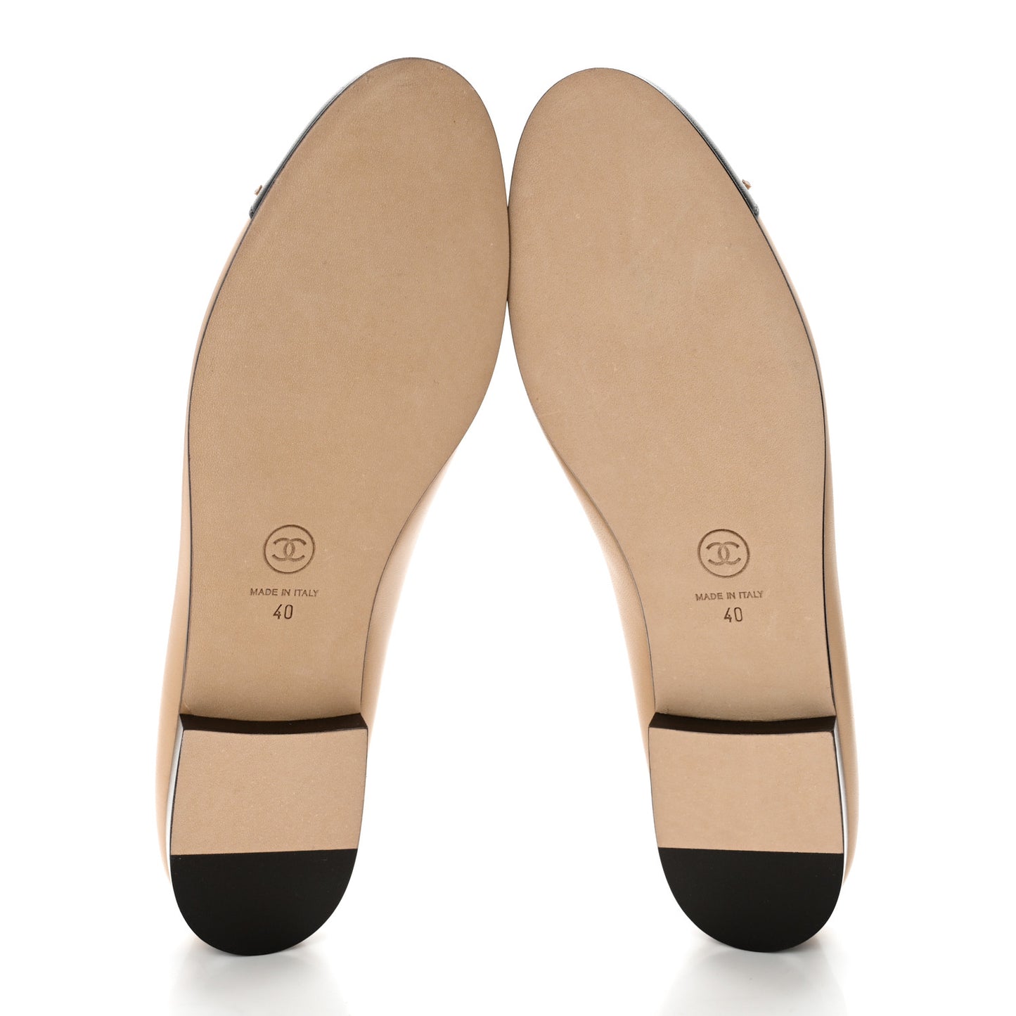 Lambskin Cap Toe CC Ballerina Flats 40 Beige Black