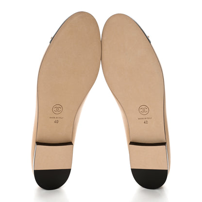 Chanel Lambskin Cap Toe CC Ballerina Flats 40 Beige Black 5 of 9
