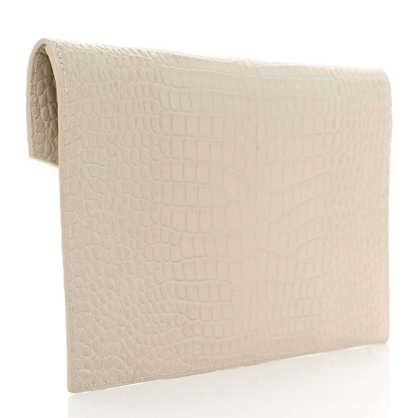 Calfskin Crocodile Embossed Uptown Monogram Pouch Crema Soft