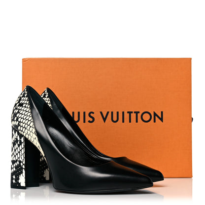 Louis Vuitton Calfskin Snakeskin Embossed Matchmake Pumps 38.5 Black White 10 of 10
