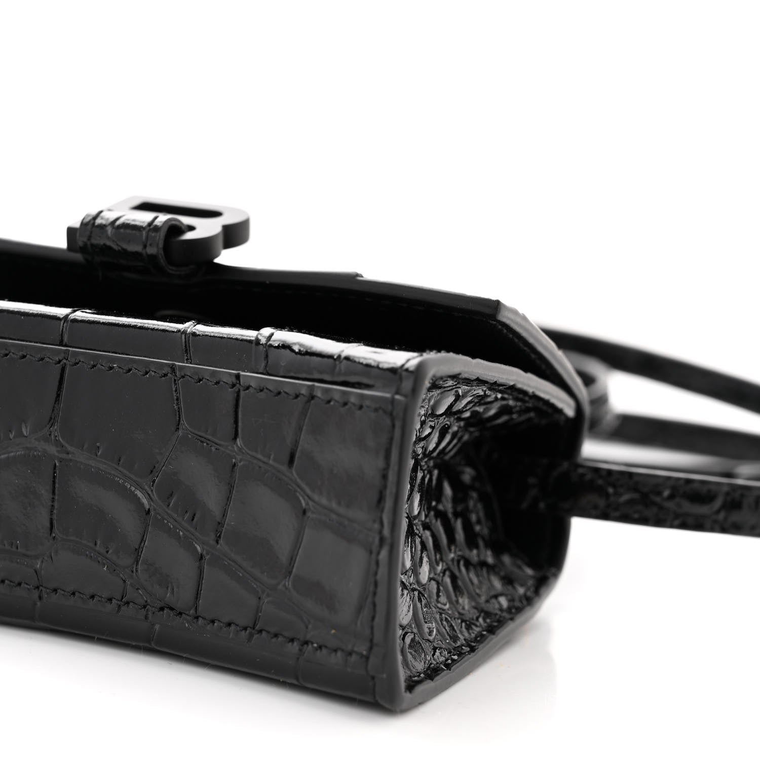 Balenciaga Shiny Calfskin Monochrome Crocodile Embossed Hourglass Top Handle Bag Mini Black 11 of 11